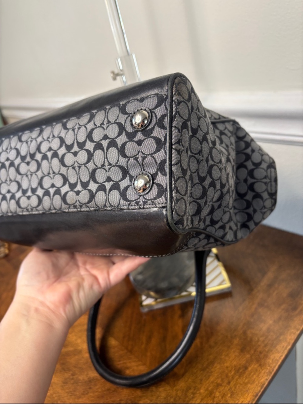 Coach Signature Canvas Shoulder Bag in Black and Gray - Picture 14 of 16